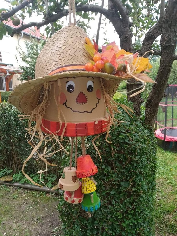 Hanging Terra Cotta Pot Scarecrow