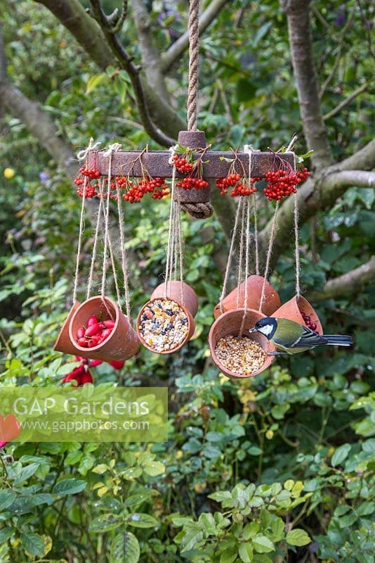Hanging Terracotta Pot Bird Feeder Chandelier