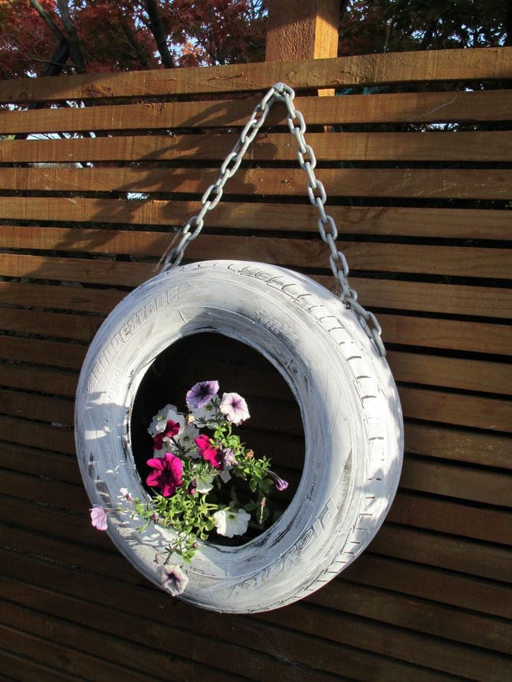 Hanging Tire Flower Planter
