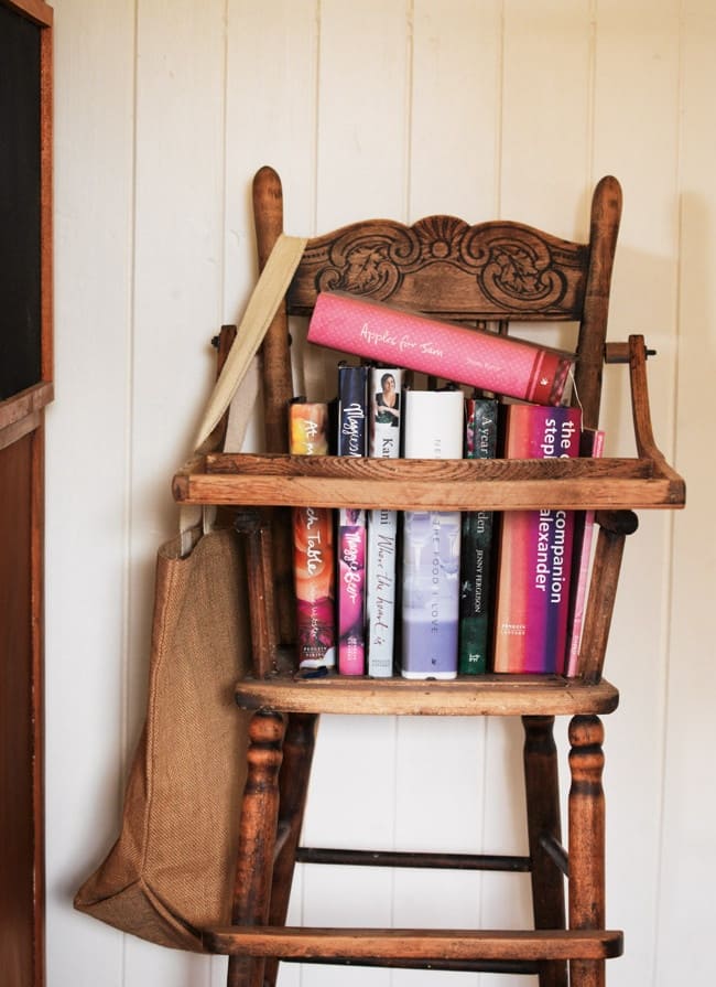 High Chair Turned Home Library Shelf