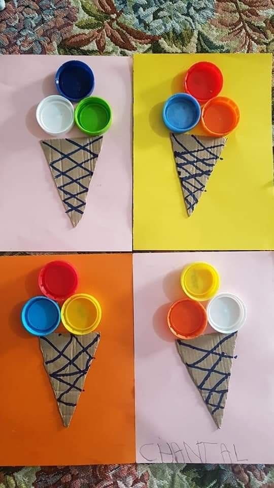 Ice Cream Cone Art with Bottle Caps