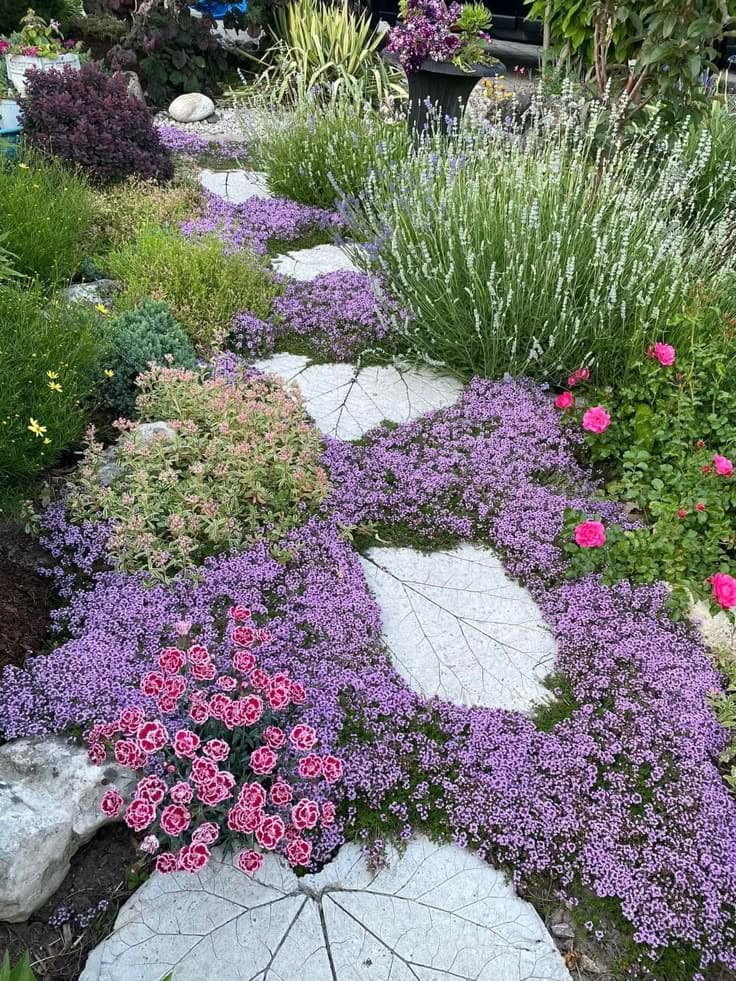 Leaf-Imprint Stepping Stones in Bloom