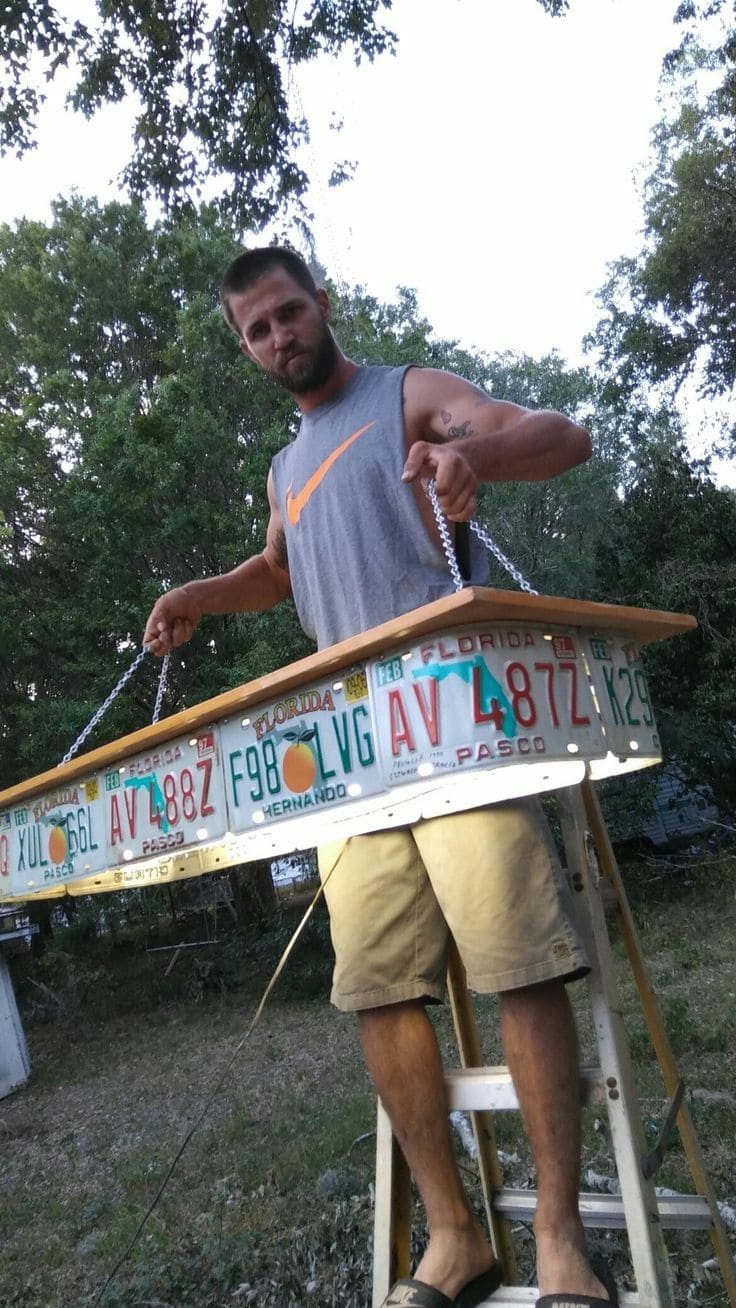 License Plate Hanging Light Fixture