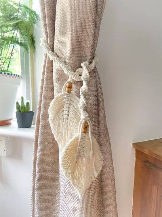 Macrame Feather Curtain Tieback