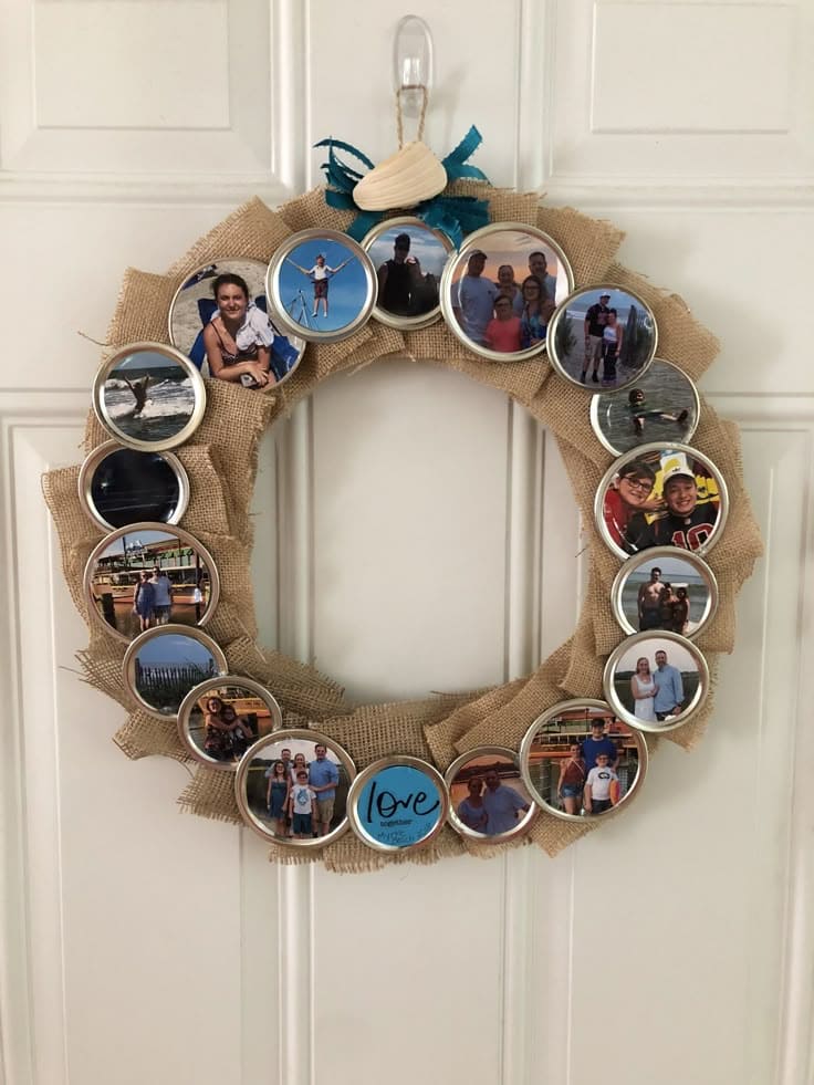 Mason Jar Lid Photo Wreath