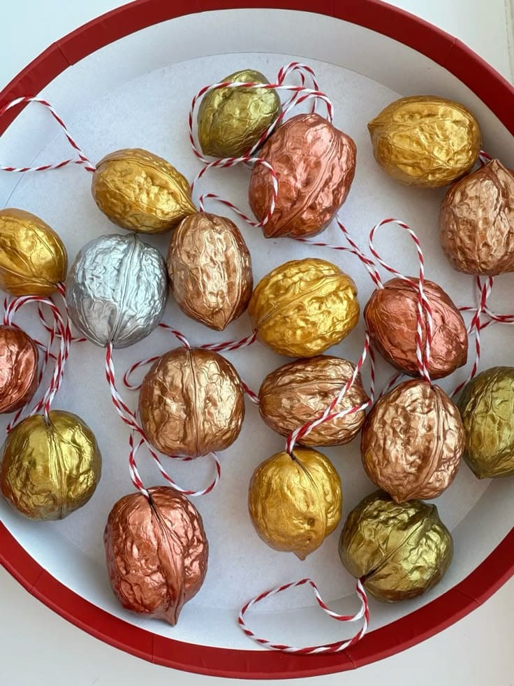 Metallic Walnut Shell Garland Ornaments