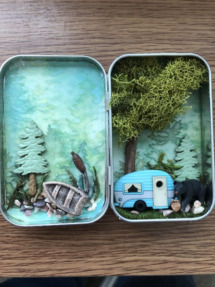 Mini Forest Camp Scene in an Altoids Tin