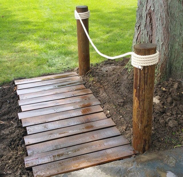 Mini Garden Log Bridge with Rope Rail