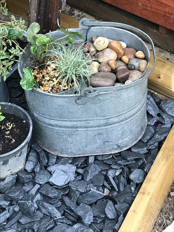 Mini Rock Garden in a Vintage Galvanized Bucket
