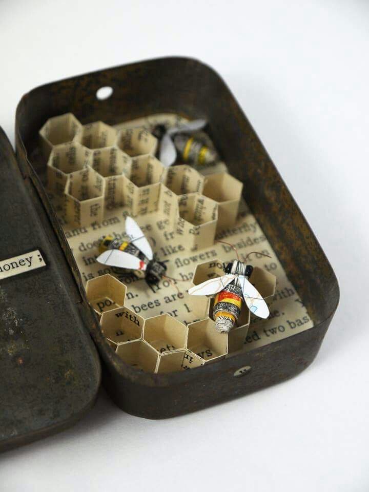 Miniature Honeybee Diorama in a Rusted Altoids Tin