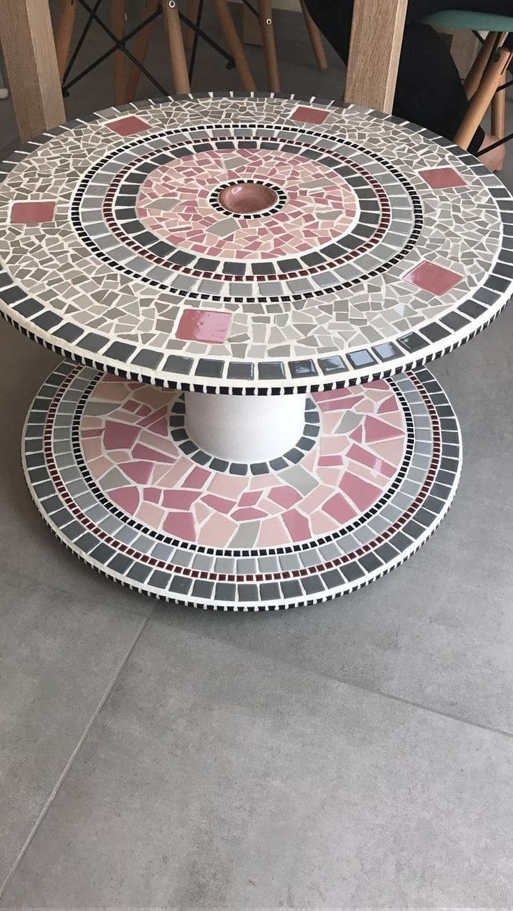 Mosaic Cable Spool Side Table