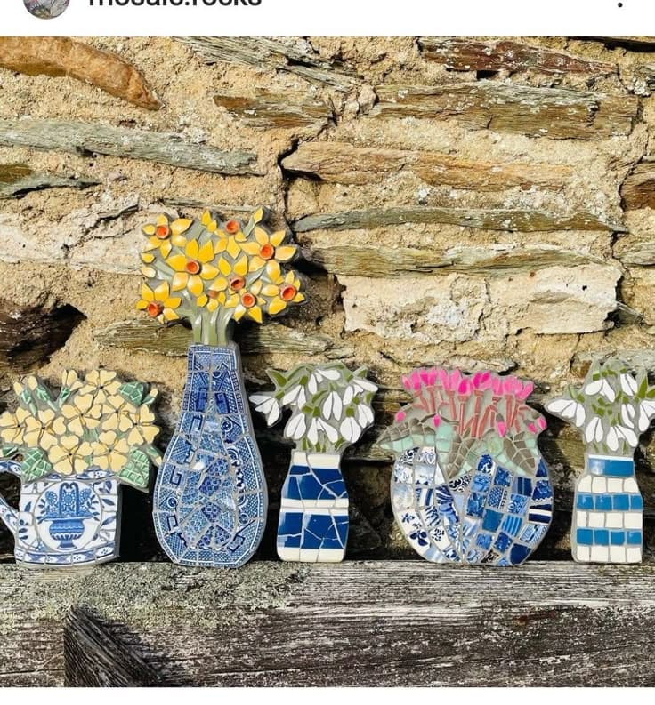 Mosaic Vase Flower Panels from Broken China