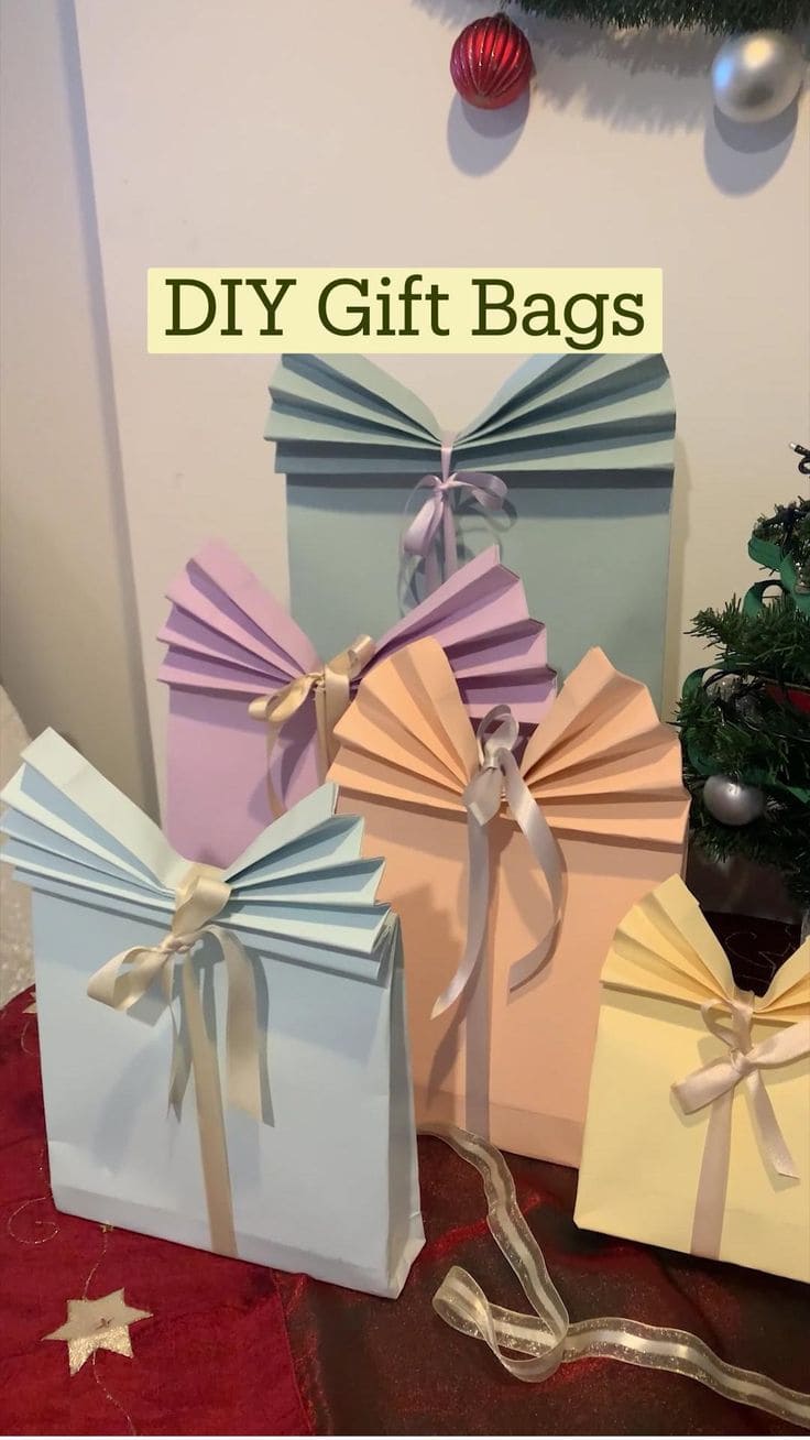 Origami Fan-Fold Ribbon Gift Bags
