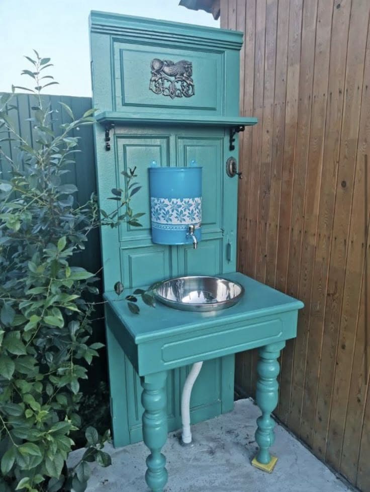 Outdoor Sink Station Made from a Repurposed Door