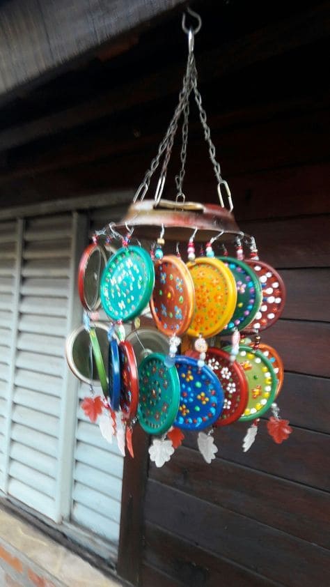 Painted Jar Lid Wind Chime