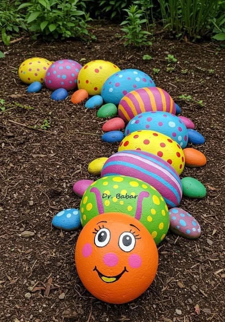 Painted Rock Caterpillar Garden Decoration