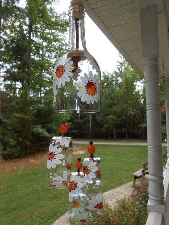 Painted Wine Bottle Wind Chime