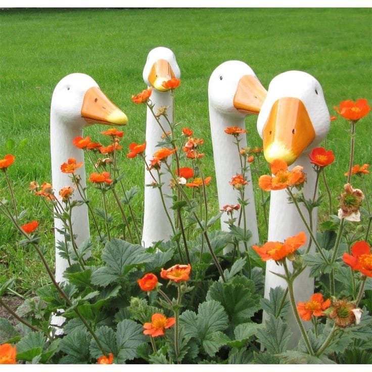 Painted Wooden Garden Geese
