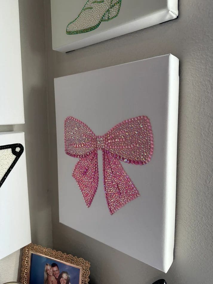 Pink Rhinestone Bow Canvas Wall Art