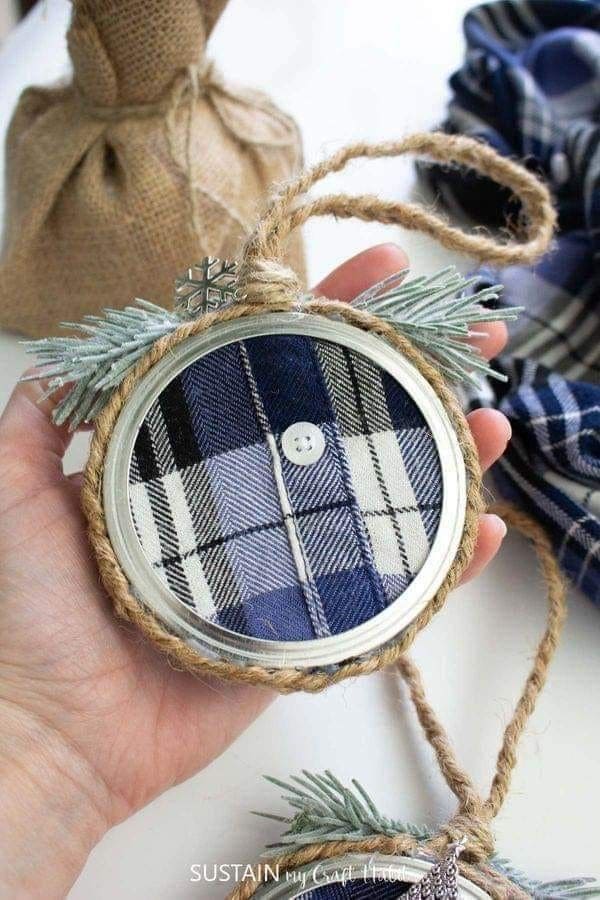 Plaid Mason Jar Lid Ornament