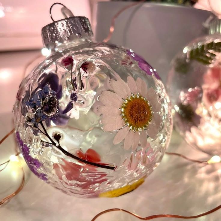Pressed Flower Glass Ornament