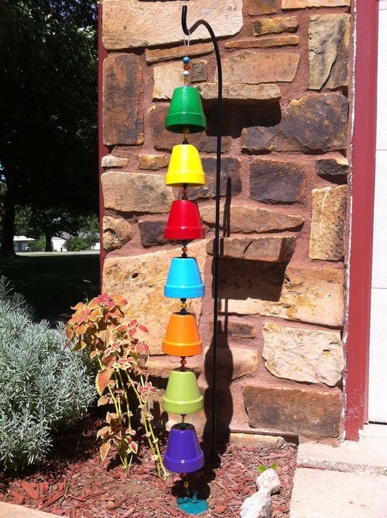Rainbow Clay Pot Garden Totem