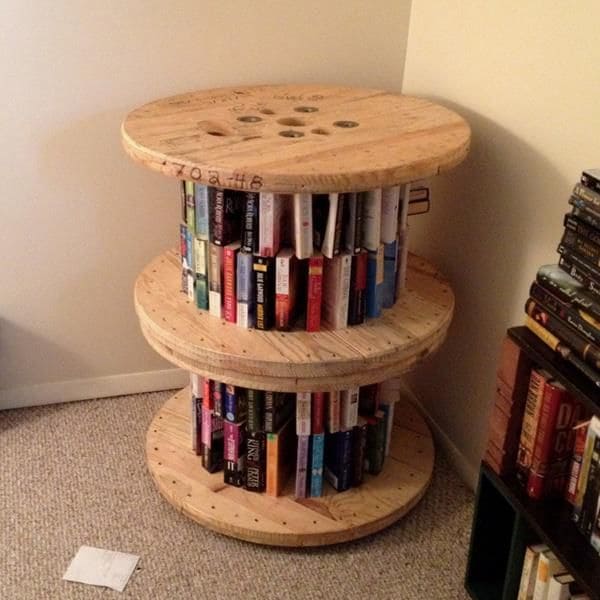Recycled Cable Spool Bookcase Table