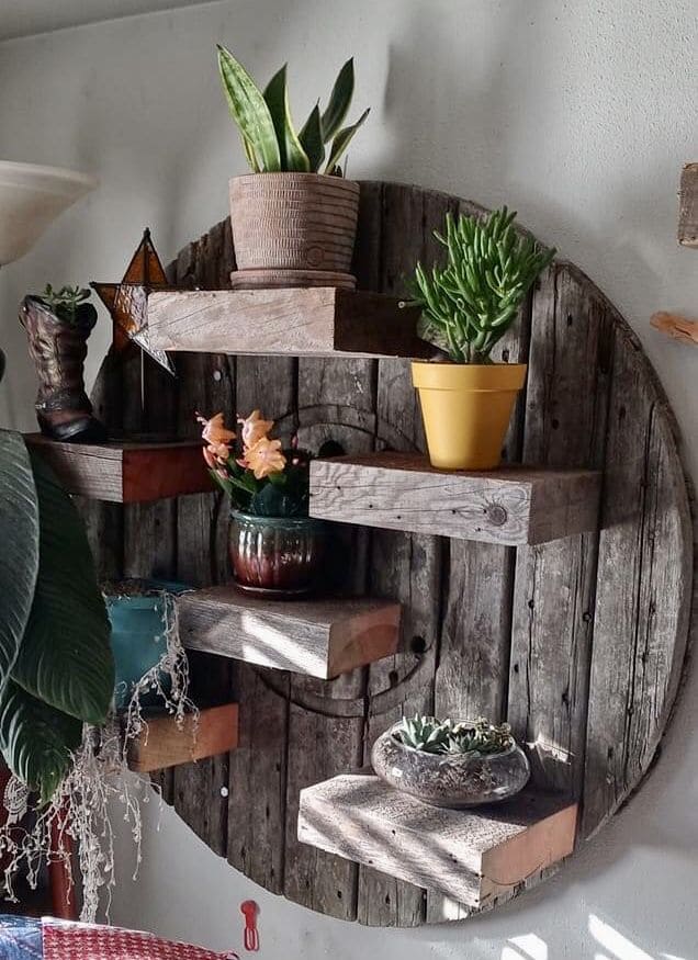 Recycled Cable Spool Wall Shelf Garden