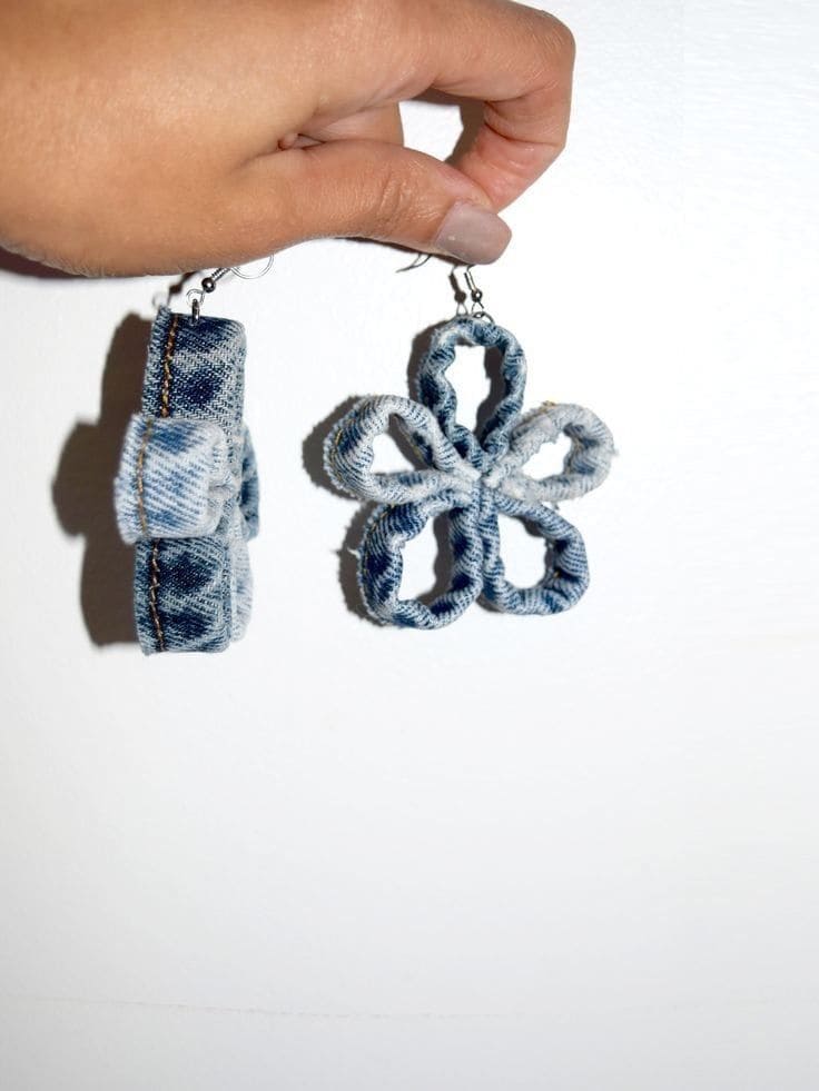 Recycled Denim Flower Earrings