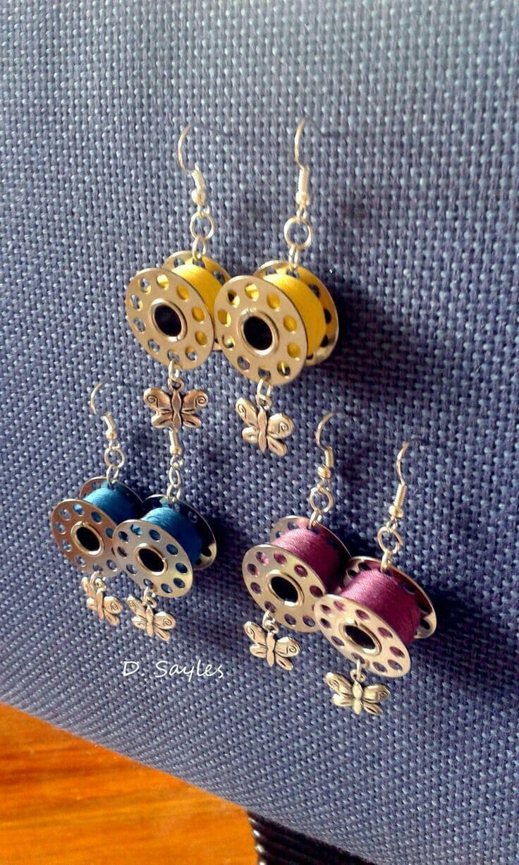 Repurposed Bobbin Earrings with Whimsical Charm