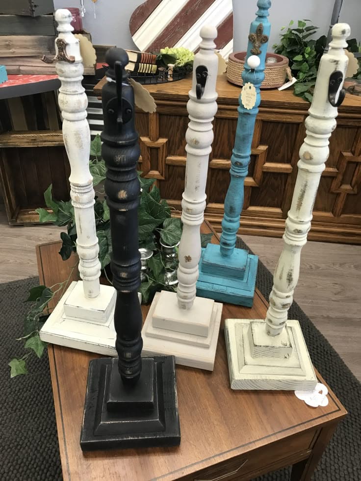Repurposed Spindle Coat Hook Stands