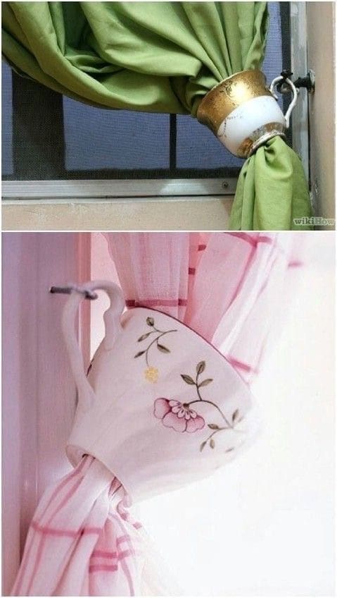 Repurposed Teacup Curtain Holdbacks
