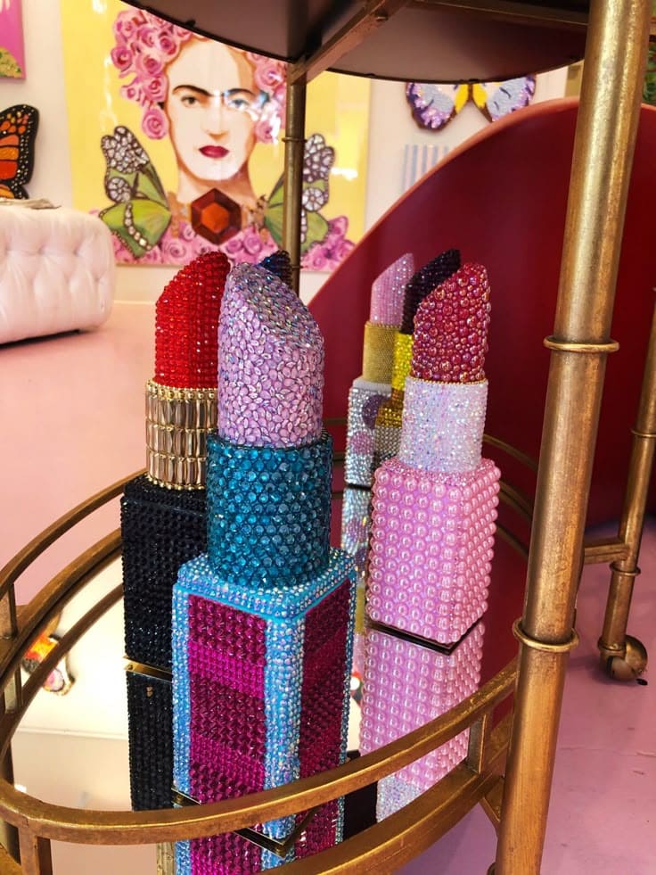 Rhinestone Lipstick Sculptures