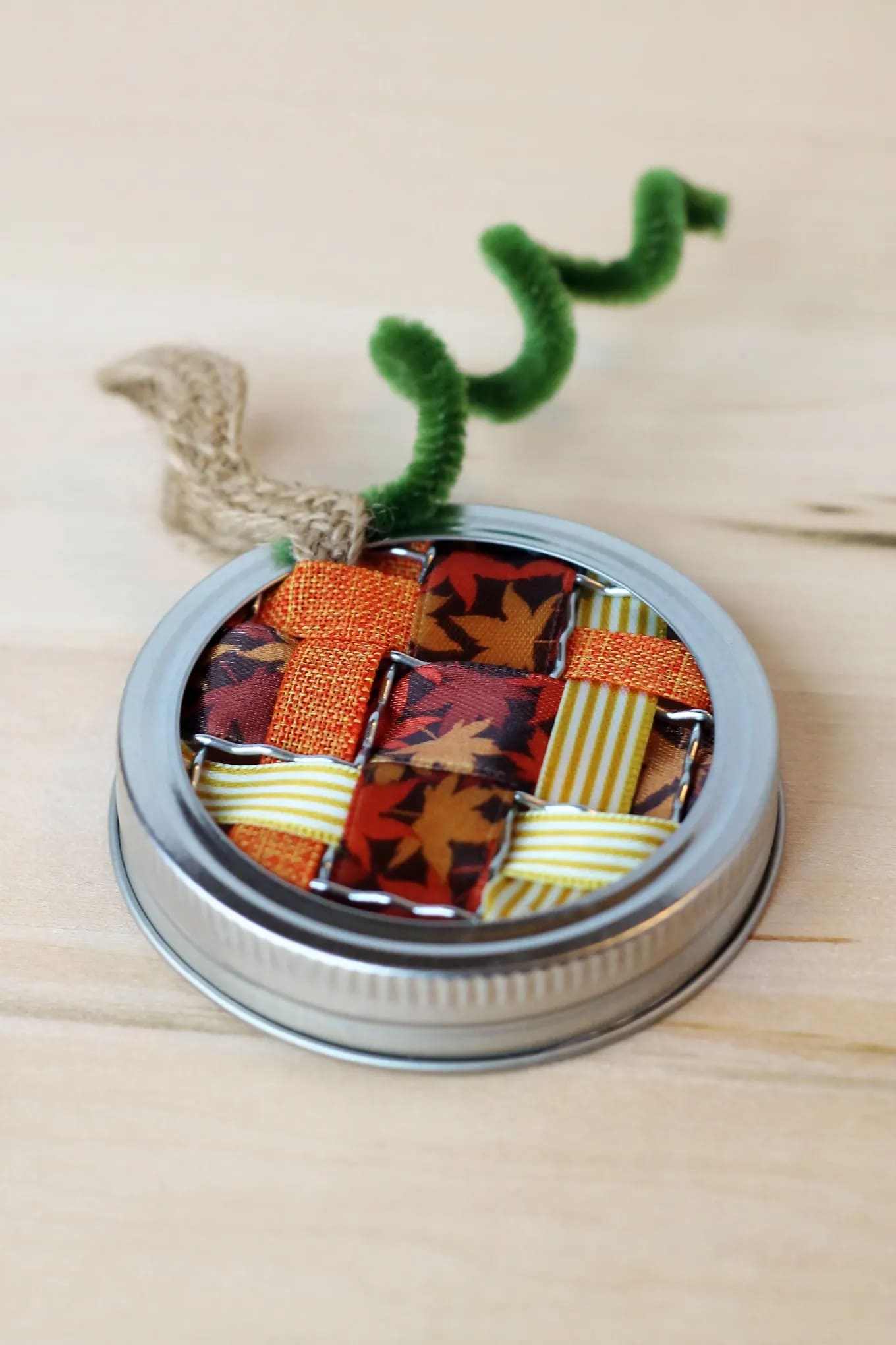 Ribbon Woven Mason Jar Lid Pumpkin