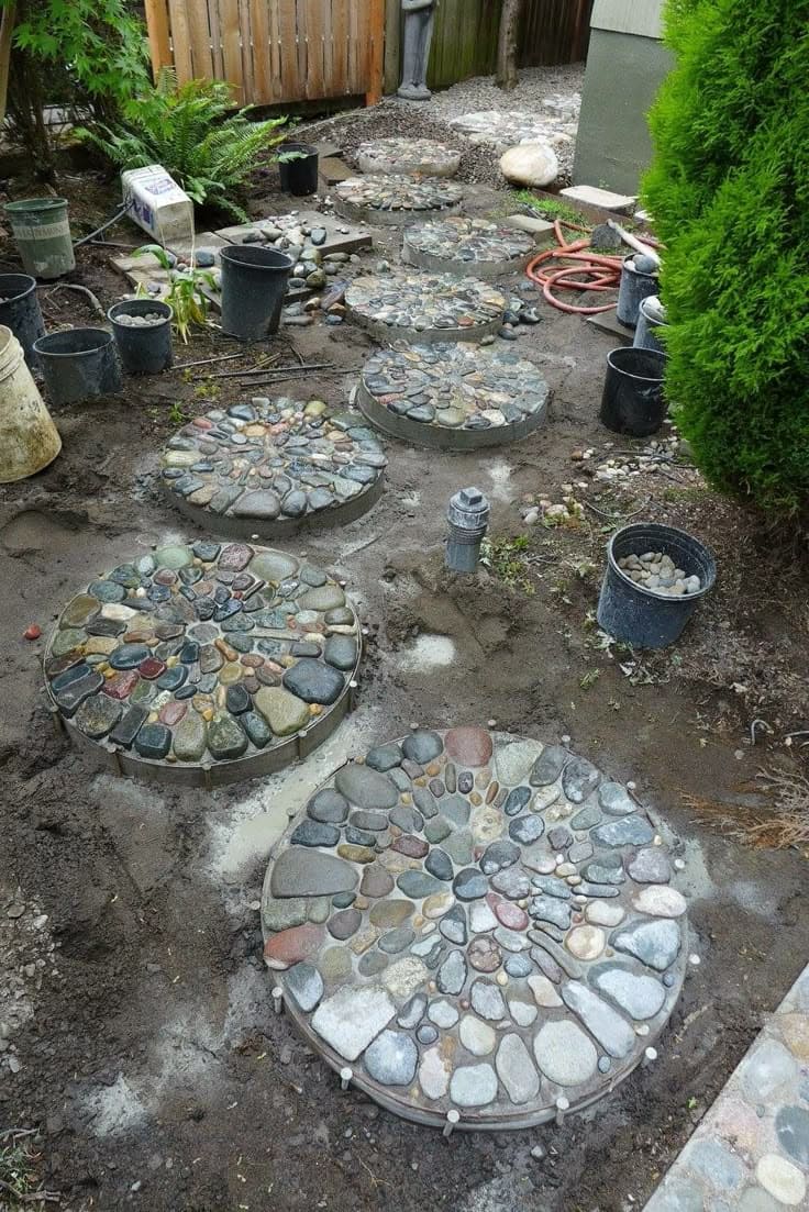 River Rock Spiral Stepping Stones