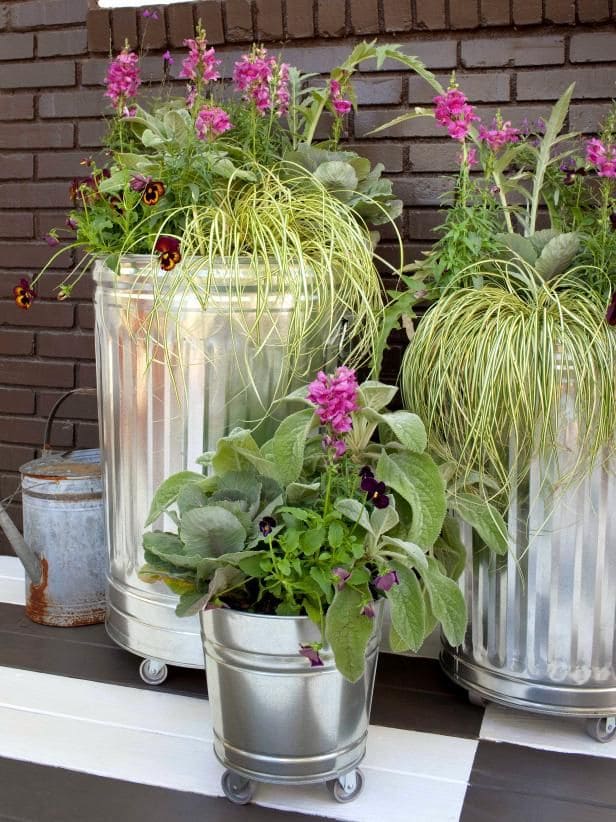 Rolling Trash Can Planters