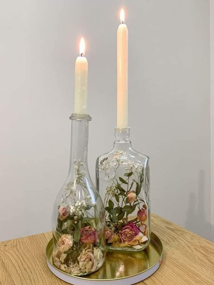 Romantic Bottle Candle Holders with Dried Flowers