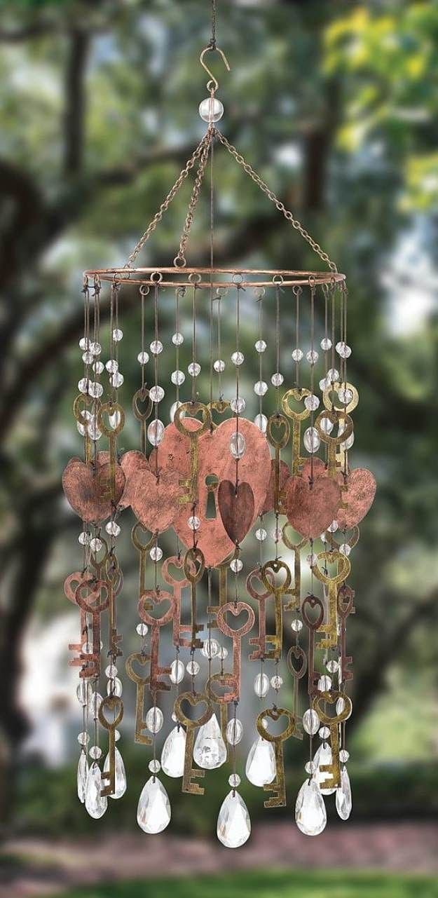 Romantic Key and Heart Wind Chime
