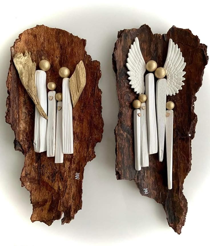 Rustic Bark Angel Family Wall Art