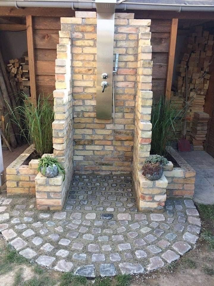 Rustic Brick Outdoor Shower