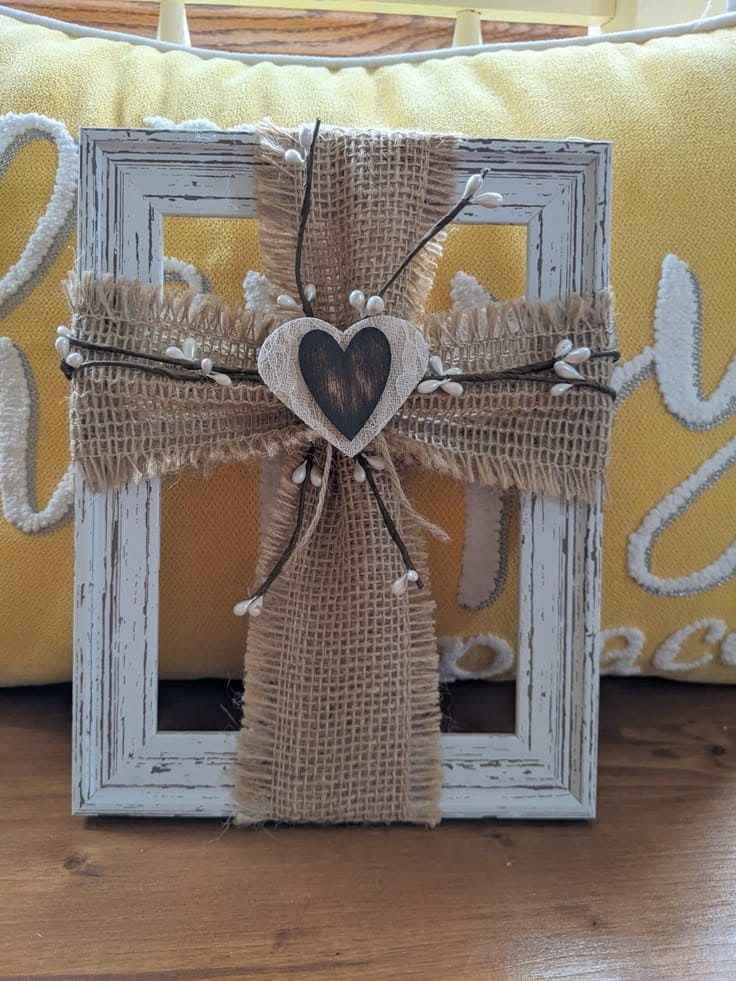 Rustic Burlap Heart Frame