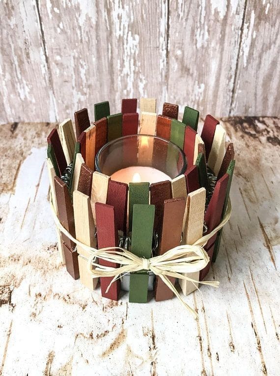 Rustic Clothespin Candle Holder