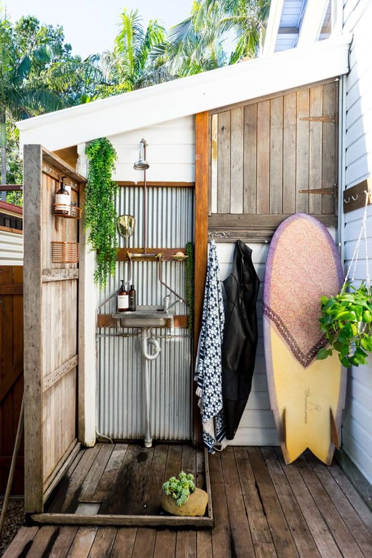Rustic-Coastal Outdoor Shower Nook