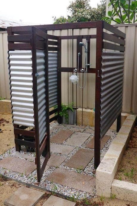 Rustic Corrugated Metal Outdoor Shower
