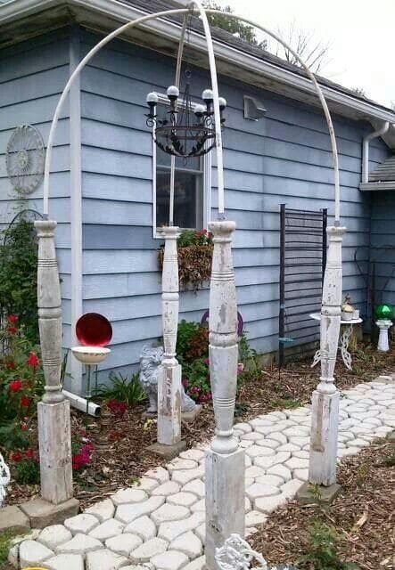 Rustic Garden Arbor from Repurposed Lamp Posts