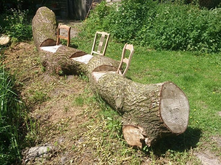 Rustic Log Bench with Repurposed Chair Backs