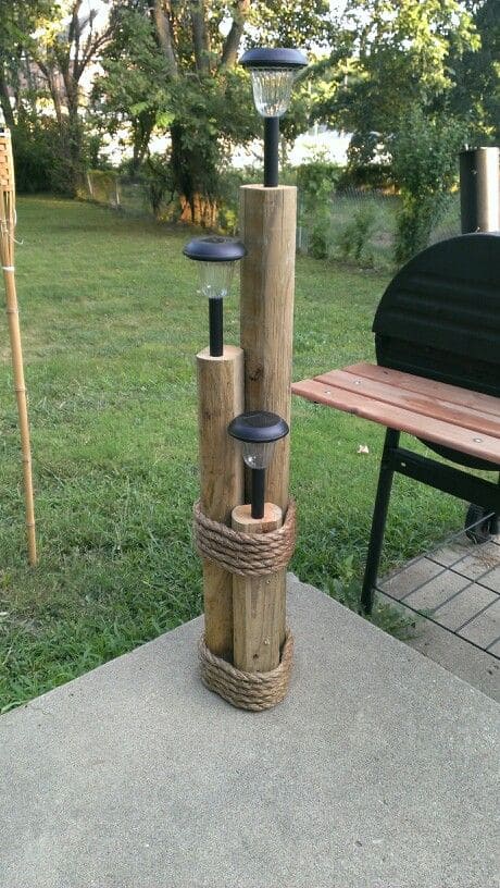 Rustic Log Solar Light Post