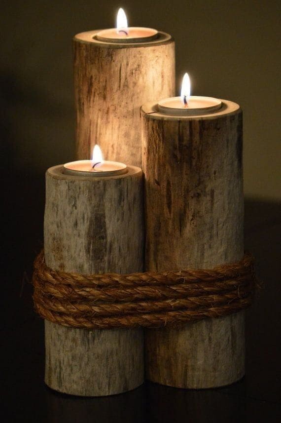 Rustic Log Trio Candle Holder