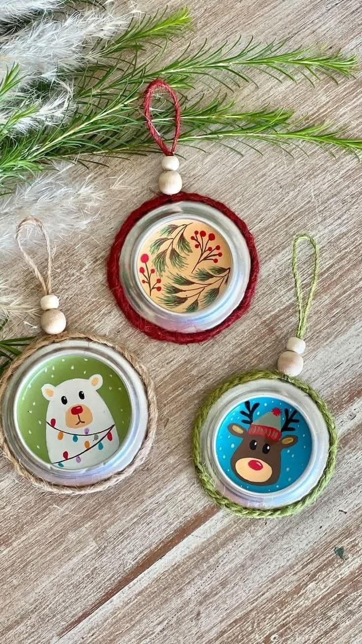 Rustic Mason Jar Lid Christmas Ornaments