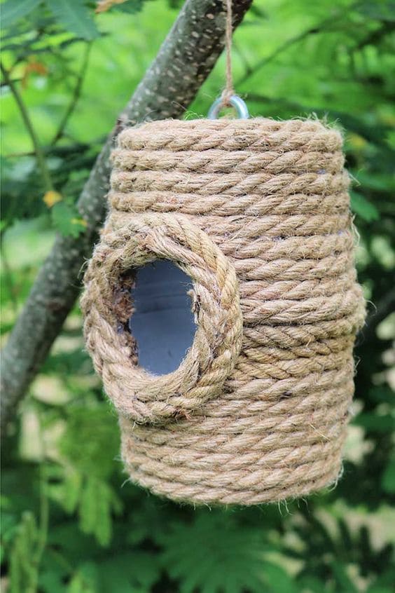 Rustic Rope-Wrapped Birdhouse